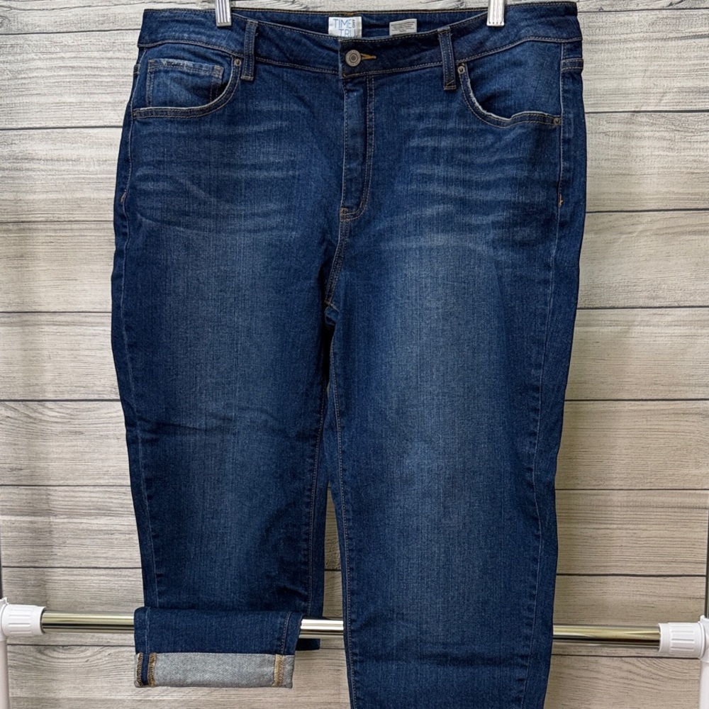 Time and Tru Dark Wash Straight Leg Cuffed Jeans, worn once, size 16R